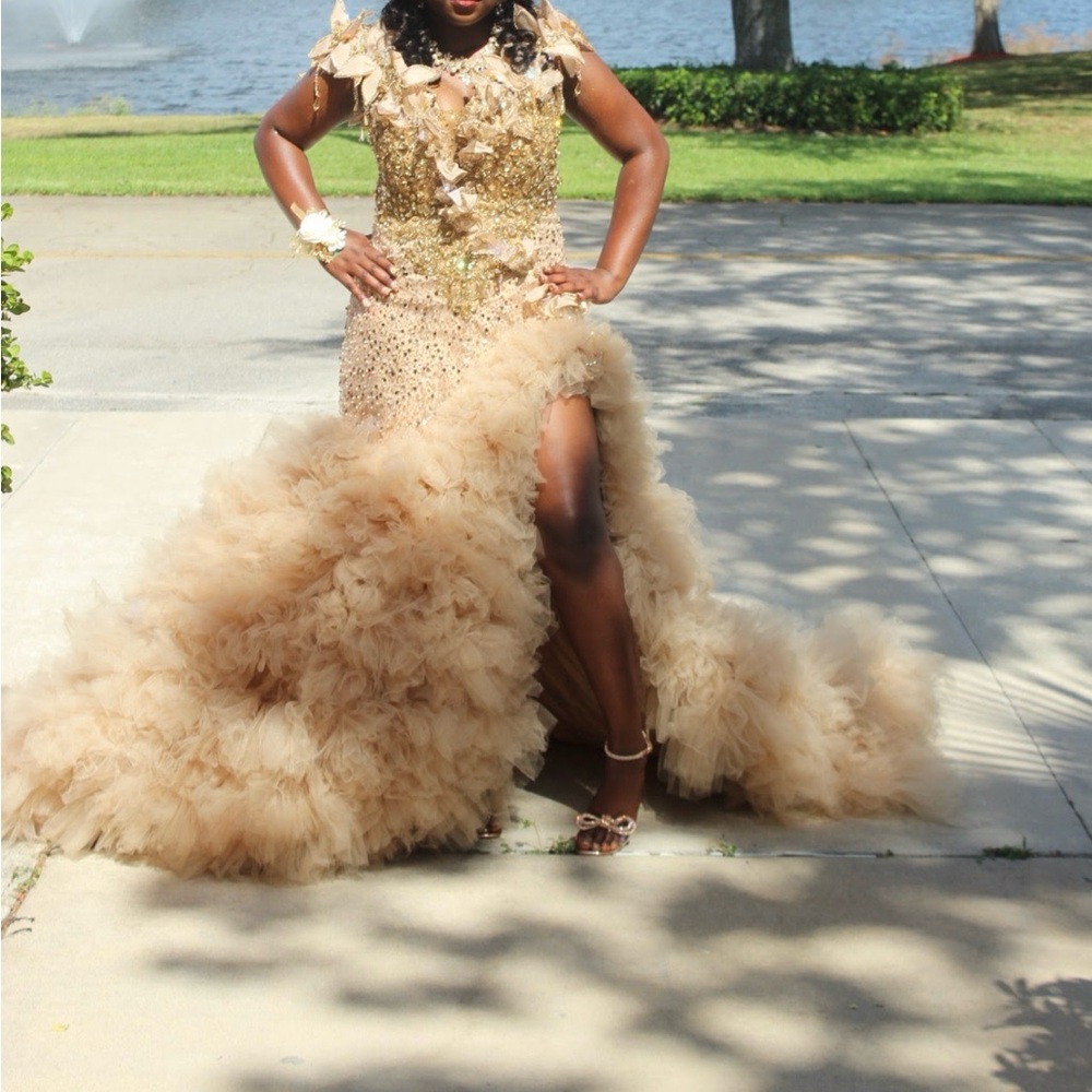Glamorous Gold and Cream Custom Prom Dress